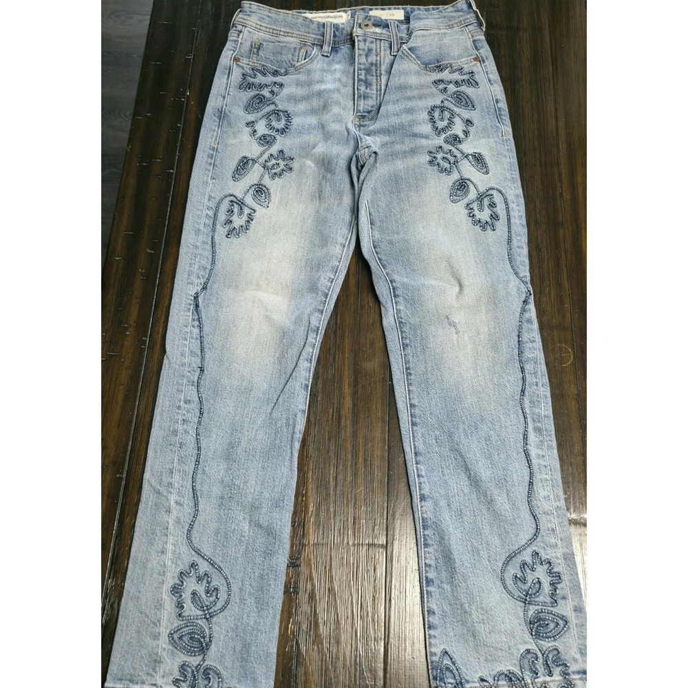 Pilcro Anthropologie Embroidered Slim Straight Jeans Womens Sz 25 Cropped *Read*
